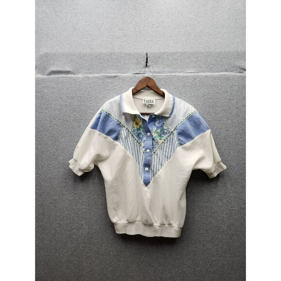Vintage Teddi Womens Large Pullover Blouse With Floral & Striped Accents Short S - Picture 1 of 4